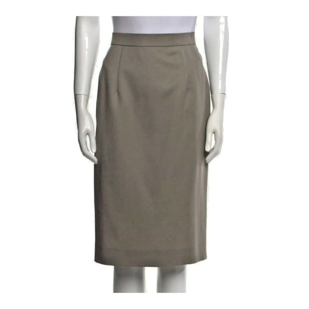 Givenchy Glamour Vintage Cupro Midi Pencil Skirt Size 13 Khaki Beige - Picture 1 of 6
